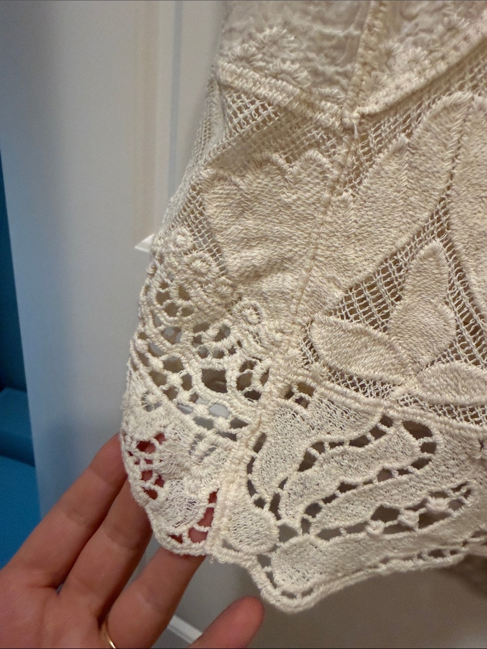Democracy Cream Crochet Lace Flutter Sleeve Blouse - Picture 4 of 5